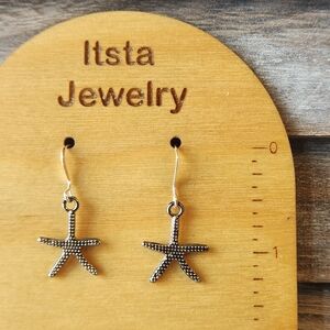 Starfish Charm Drop Earrings Sterling Silver French Earwires Beach